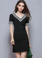 Oasap Preppy Style V Neck Dress