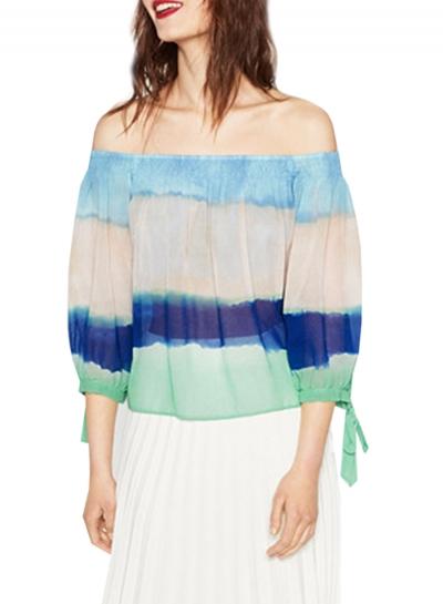 Oasap Women's Fashion Slash Neck Off-shoulder 3/4 Sleeve Blouse