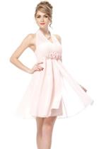 Oasap Sweet Halter Pink Flowers Short Bridesmaids Dress