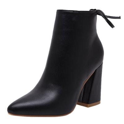 Oasap Pointed Toe Solid Color Back Lace Up Boots