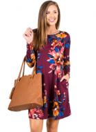 Oasap Casual Long Sleeve Floral Dress With Pockets