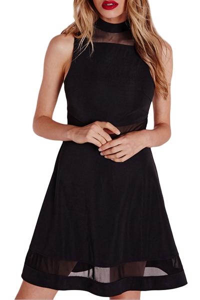 Oasap Women's Black Sleeveless See Through Mesh Panel Dress