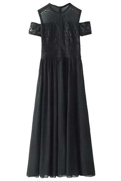 Oasap Grace Lace Applique Black Midi Dress