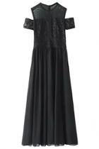 Oasap Grace Lace Applique Black Midi Dress