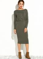 Oasap Casual Long Sleeve Solid Pencil Dress