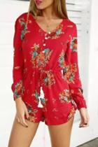Oasap Floral Print Button Down Fly Romper