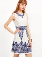 Oasap Sleeveless Blue And White Porcelain Printed Dress