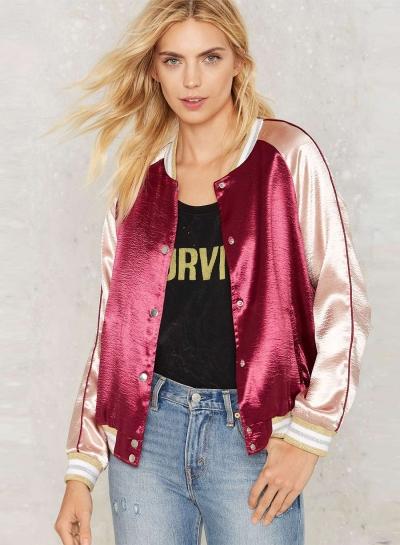 Oasap Fashion Color Block Baseball Bomber Jacket