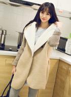 Oasap Hooded Long Sleeve Color Block Fleece Knit Outwear Coat