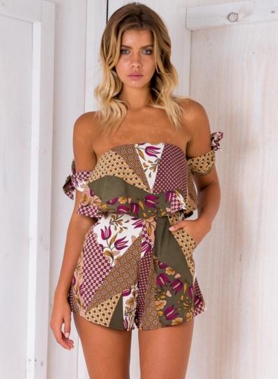 Oasap Bohemia Strapless Printed Beach Romper