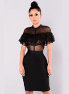 Oasap Lace Net Yarn Splicing Bodycon Solid Color Dress
