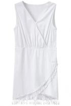 Oasap Innocent White Fringe Surplice Dress