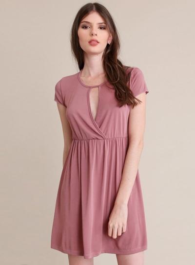 Oasap Fashion Short Sleeve Hollow Out Solid Dress