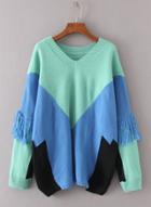 Oasap V Neck Long Sleeve Color Block Sweater