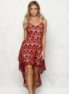 Oasap Floral Lace Trim Asymmetric Spaghetti Strap Dress