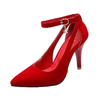 Oasap Stiletto Heels Solid Color Buckle Strap Pumps