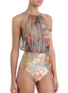 Oasap Fashion Halter Floral Printed One Piece Swimsuit