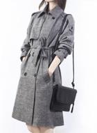 Oasap Casual Plaid Double Breasted Trench Coat With Belt