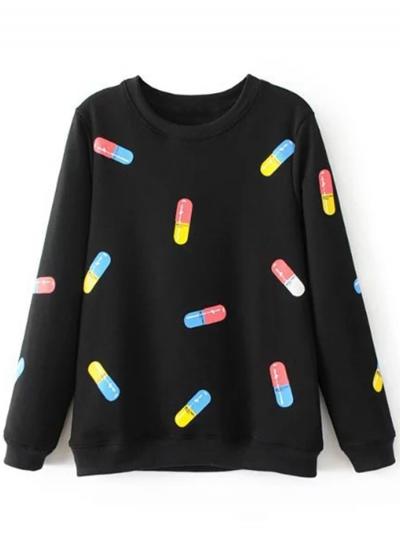 Oasap Fashion Long Sleeve Capsule Printed Loose Sweatshirt