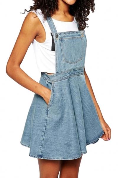 Oasap Azure Blue Denim Suspender Dress