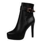 Oasap Pointed Toe Buckle Strap Stiletto Heels Pu Boots