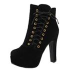 Oasap Solid Color Round Toe Flatform Lace Up Boots