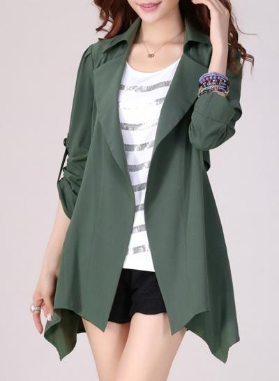 Oasap Turn Down Collar Long Sleeve Solid Color Slim Fit Coat