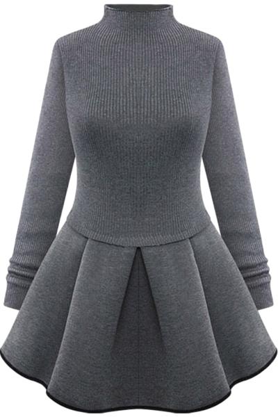 Oasap Charming High Neck Simple Color Pullover Pleated Dress