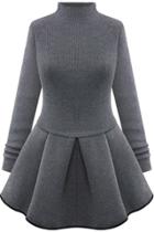 Oasap Charming High Neck Simple Color Pullover Pleated Dress