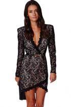 Oasap Black Eyelash Lace Wrap Over Mini Dress