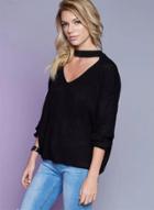 Oasap Halter V Neck Long Sleeve Solid Knit Sweater