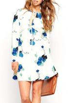 Oasap Vintage Floral Print Lace-up Front A-line Dress