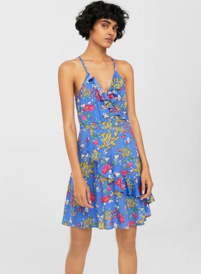 Oasap V Neck Spaghetti Strap Ruffle Floral Print Mini Dress