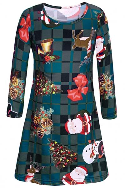 Oasap Christmas Ornaments Pattern Round Neck Dress
