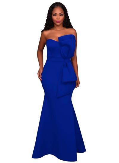 Oasap Blue Bow Applique Evening Party Maxi Dress