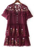 Oasap V Neck Floral Embroidery Layered Ruffle Dress