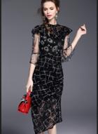 Oasap Black Mesh Sheer Midi Dress