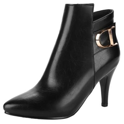 Oasap Pointed Toe Metal Detail Stiletto Heels Boots