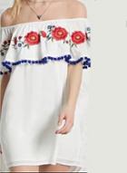 Oasap Slash Neck Floral Embroidery Dress
