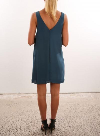 Oasap Women's Casual Solid Double V Neck Sleeveless Mini Dress