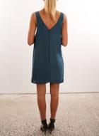 Oasap Women's Casual Solid Double V Neck Sleeveless Mini Dress