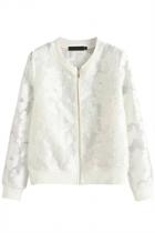Oasap Semi-sheer Floral Applique Jacket