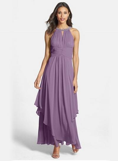 Oasap Halter Sleeveless Maxi Chiffon Pleated Dress