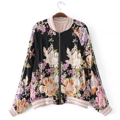Oasap Round Neck Long Sleeve Floral Printed Jacket