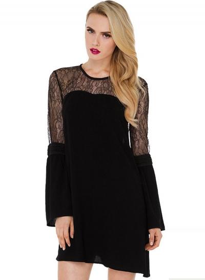 Oasap Women's Lace Hollowed Flare Sleeve Dress