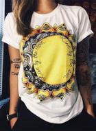 Oasap Fashion Loose Fit Sunflower Printed Short Sleeve Tee