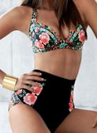 Oasap Floral 2 Piece High Waist Swimwear
