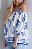 Oasap Floral Pattern Spaghetti Strap Off-the-shoulder Blouse