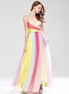 Oasap Spaghetti Strap V Neck Sleeveless Color Block Evening Dress