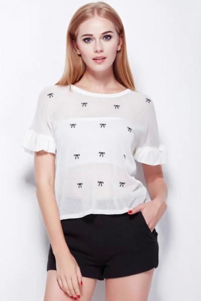 Oasap Cute Semi Sheer Flare Sleeve Knit Blouse